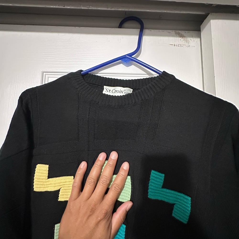 St. Croix Black Sweater with Colorful Patterns